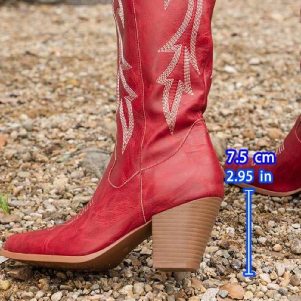 Elegant Red Heeled Boots for Women - Picture 7 of 13